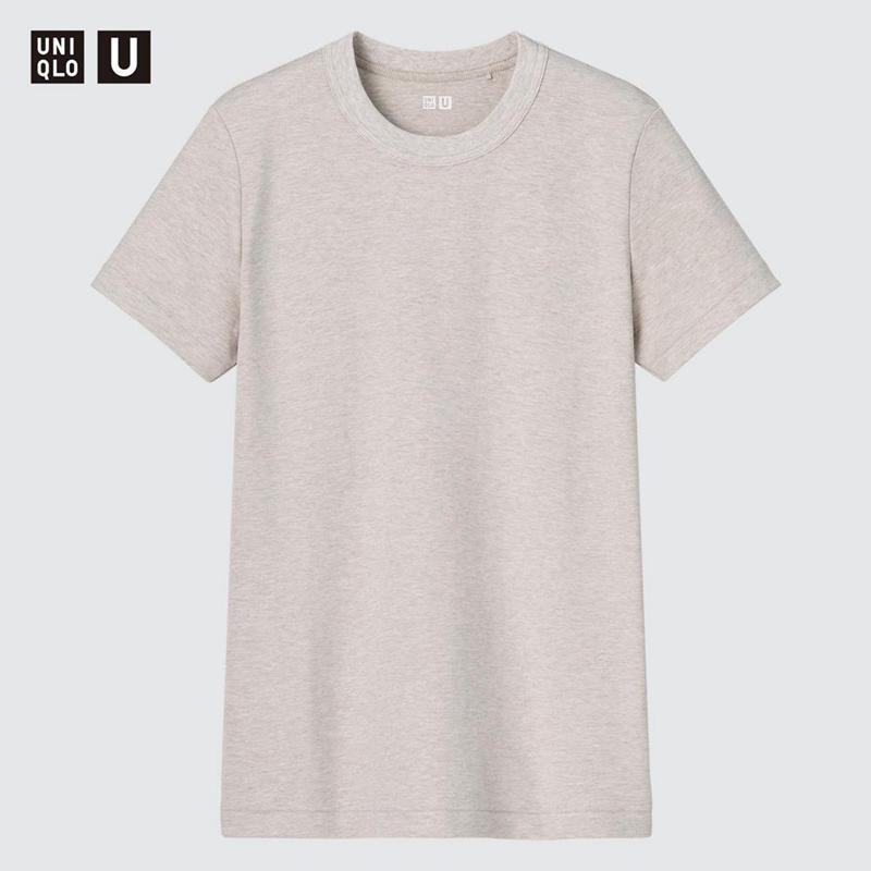 Uniqlo Crew Neck Short Sleeved Women T-Shirts Beige  US |  OMEV-68901