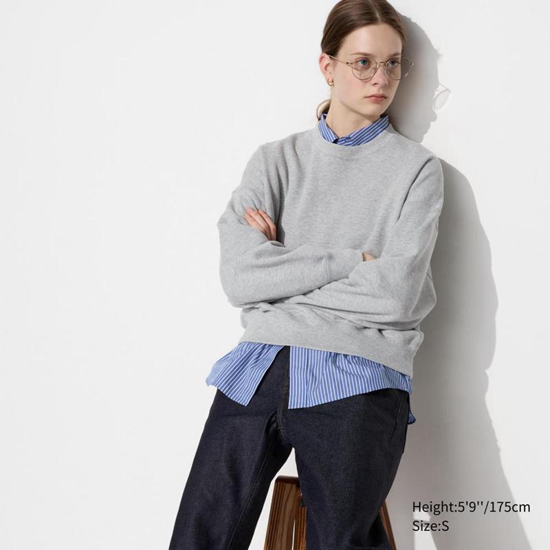 Uniqlo Crew Neck Women Sweatshirts Grey  US |  OSYM-97456