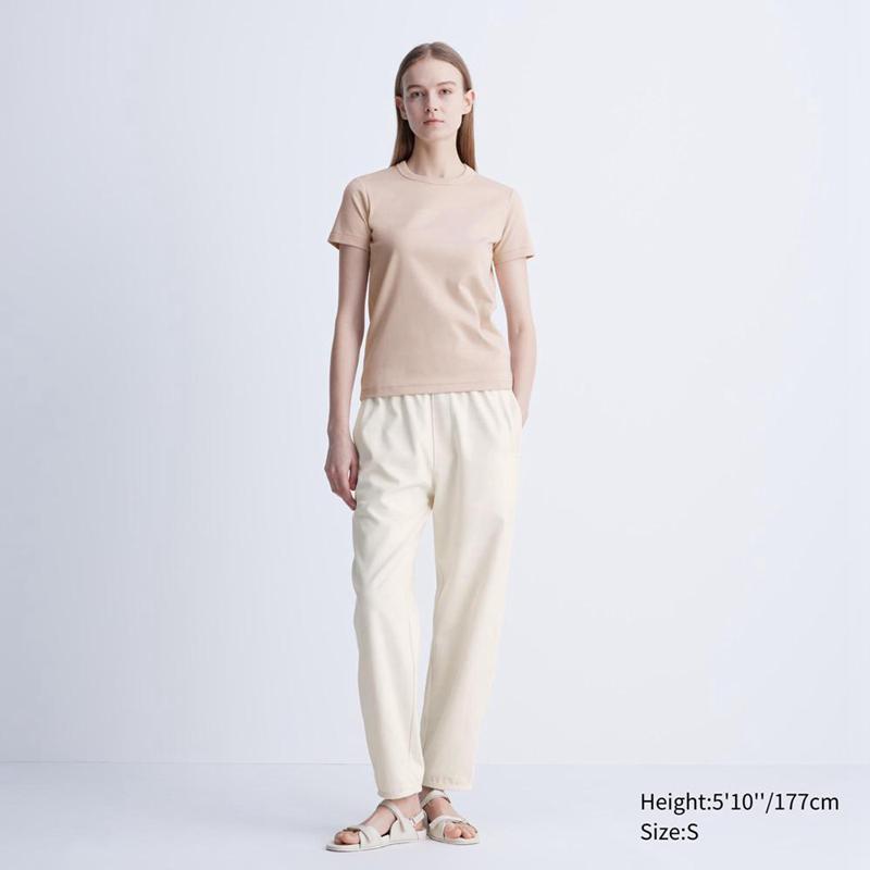 Uniqlo Crew Neck Women T-Shirts Beige  US |  KPVX-52067