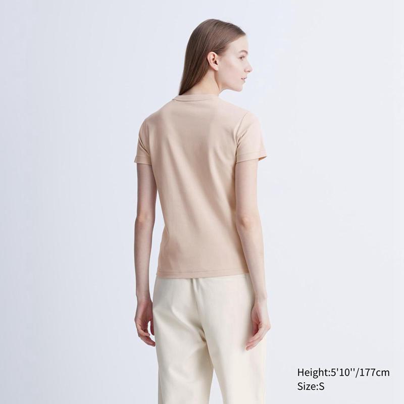 Uniqlo Crew Neck Women T-Shirts Beige  US |  KPVX-52067