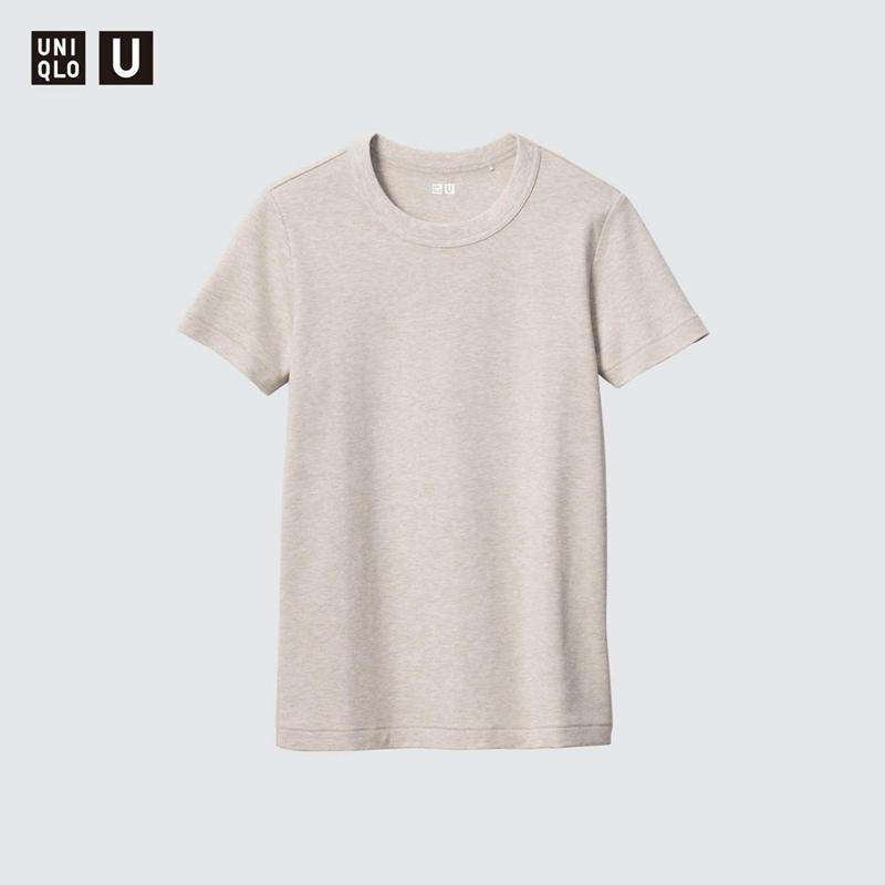 Uniqlo Crew Neck Women T-Shirts Beige  US |  KPVX-52067