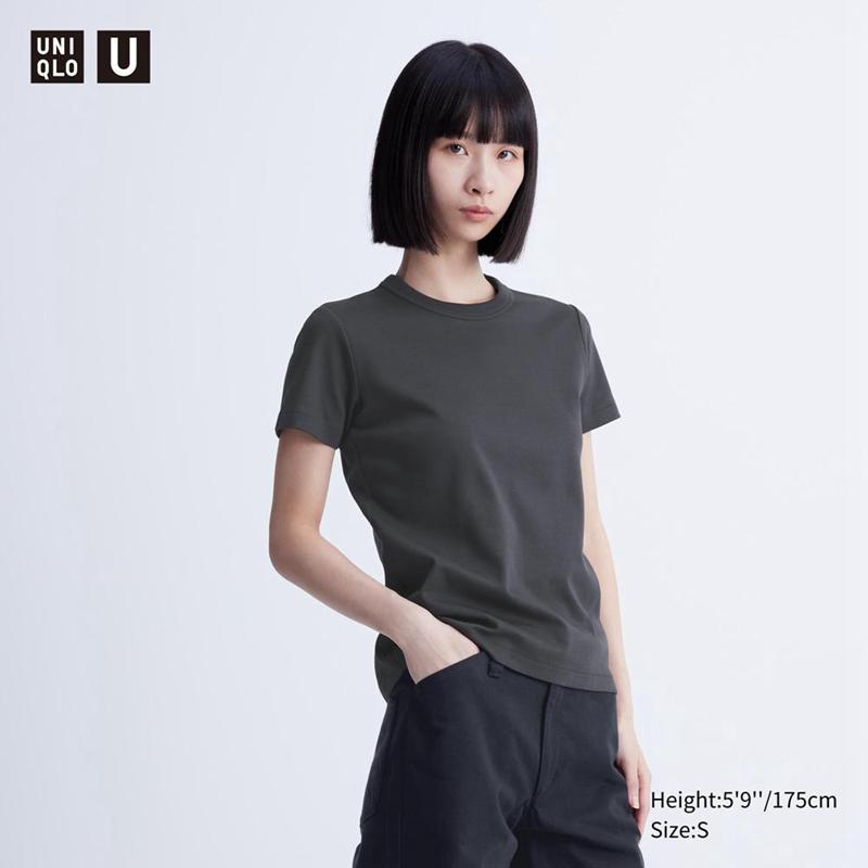 Uniqlo Crew Neck Women T-Shirts Dark Grey  US |  UZCX-46081