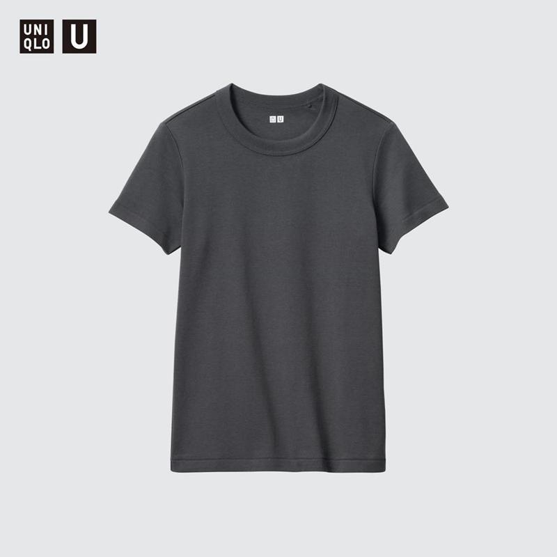 Uniqlo Crew Neck Women T-Shirts Dark Grey  US |  ZKFA-72610