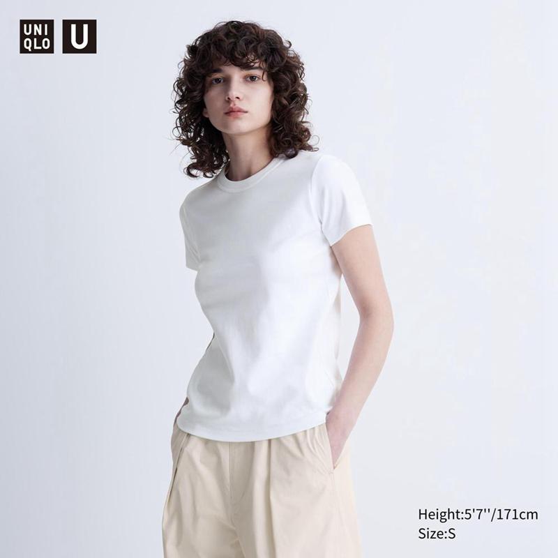 Uniqlo Crew Neck Women T-Shirts White  US |  VKSD-03276