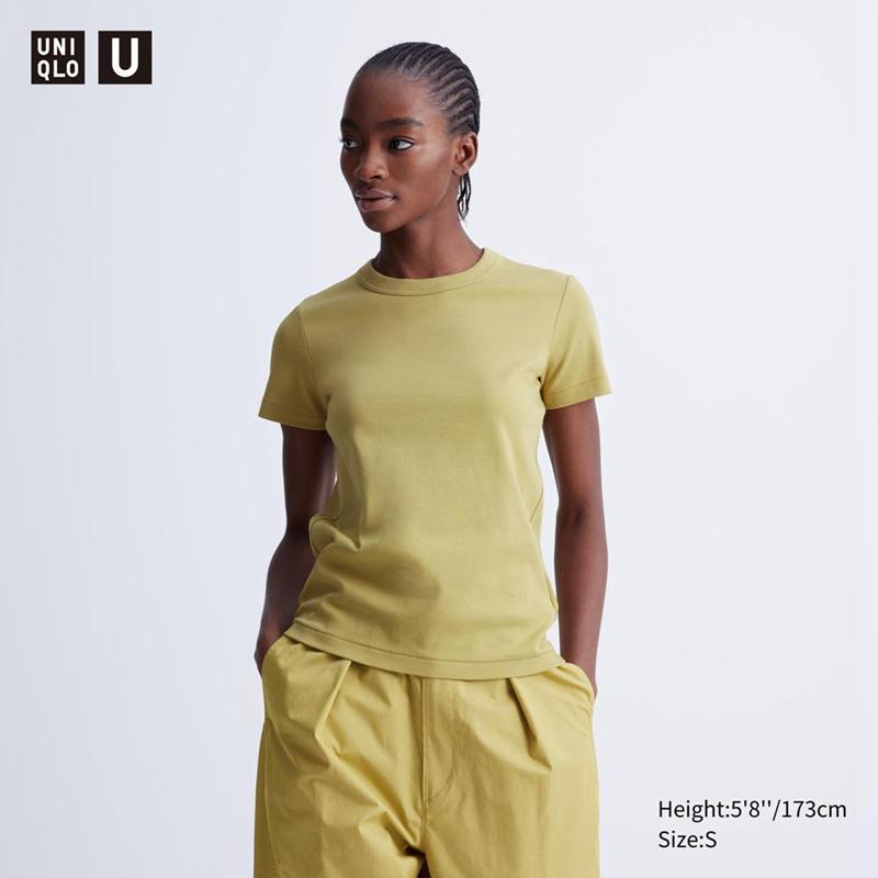 Uniqlo Crew Neck Women T-Shirts Yellow  US |  SJLW-45617