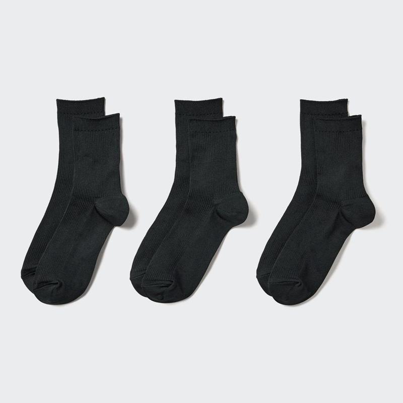 Uniqlo (Crew Ribbed, 3 Pairs) Women Socks Tights Black  US |  GLYU-32064