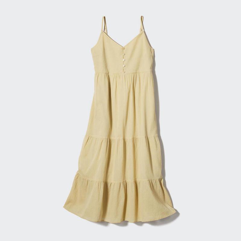 Uniqlo Crinkle Cotton Camisole Women Dress Beige  US |  KNEM-25019