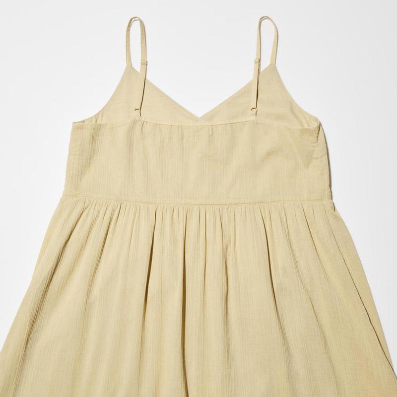 Uniqlo Crinkle Cotton Camisole Women Dress Beige  US |  KNEM-25019