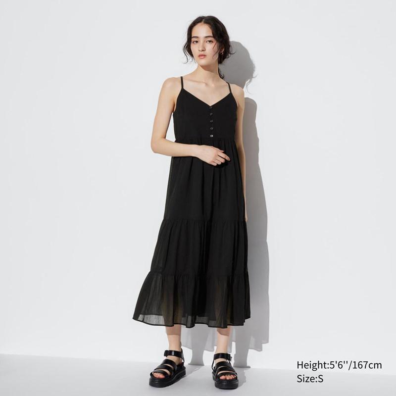 Uniqlo Crinkle Cotton Camisole Women Dress Black  US |  YWFJ-56938