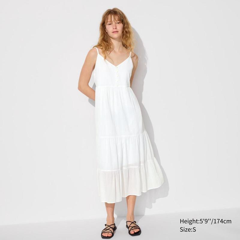 Uniqlo Crinkle Cotton Camisole Women Dress White  US |  NRVU-34257