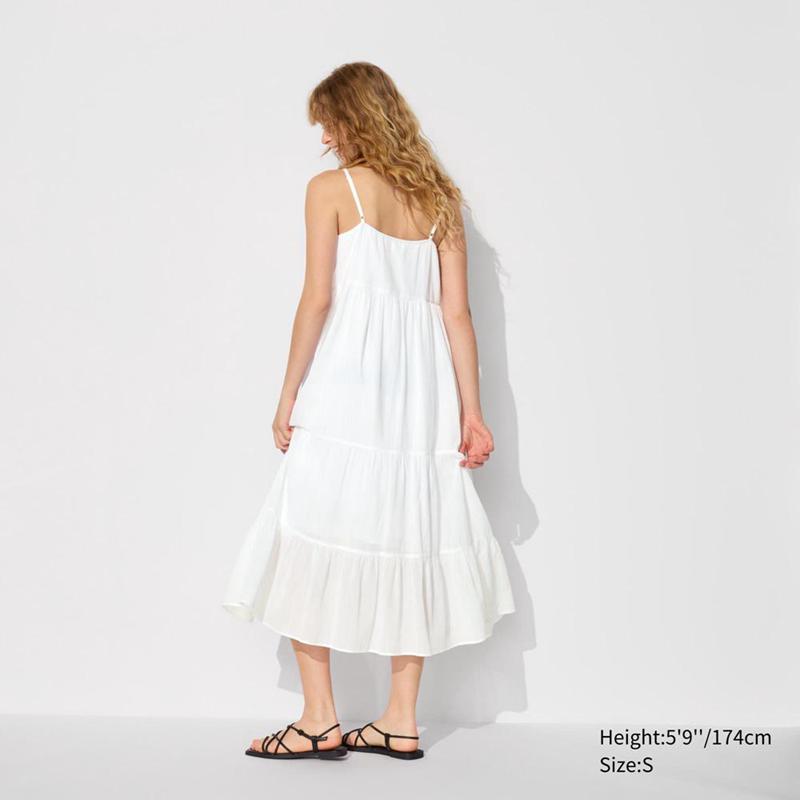 Uniqlo Crinkle Cotton Camisole Women Dress White  US |  NRVU-34257