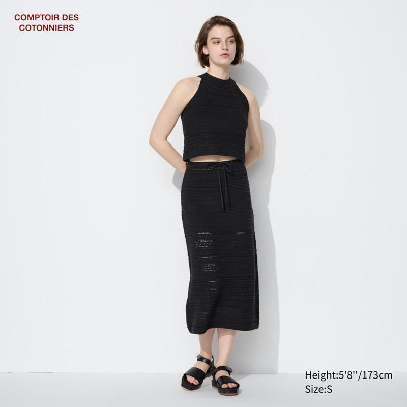 Uniqlo Crochet Midi Women Skirts Black  US |  DOEG-91806