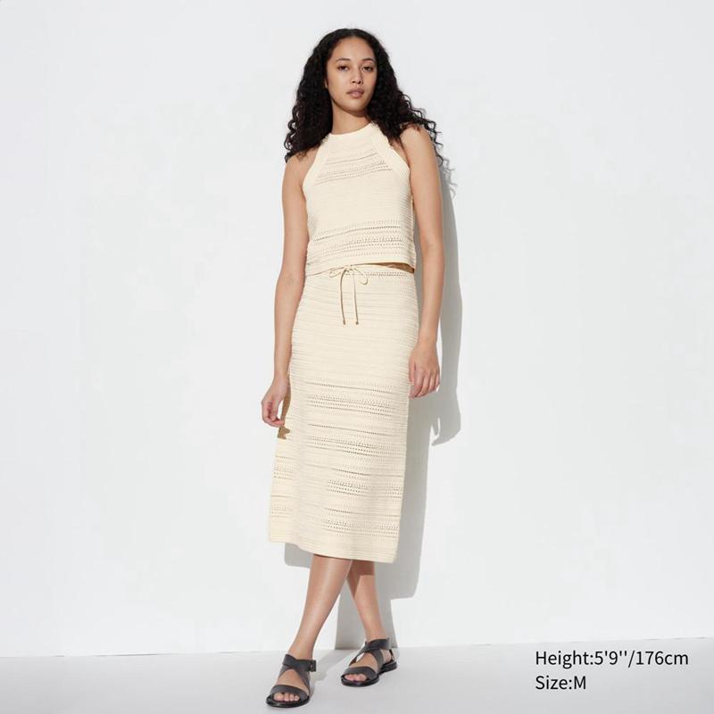 Uniqlo Crochet Midi Women Skirts Natural  US |  SCRM-94658