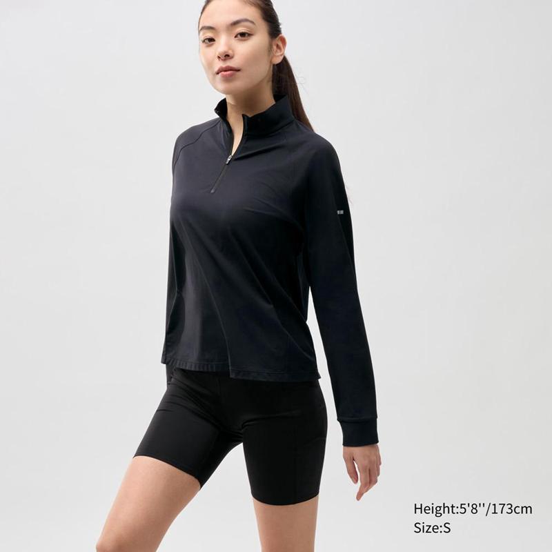 Uniqlo DRY-EX Half-Zip Women T-Shirts Black  US |  PCDG-15964