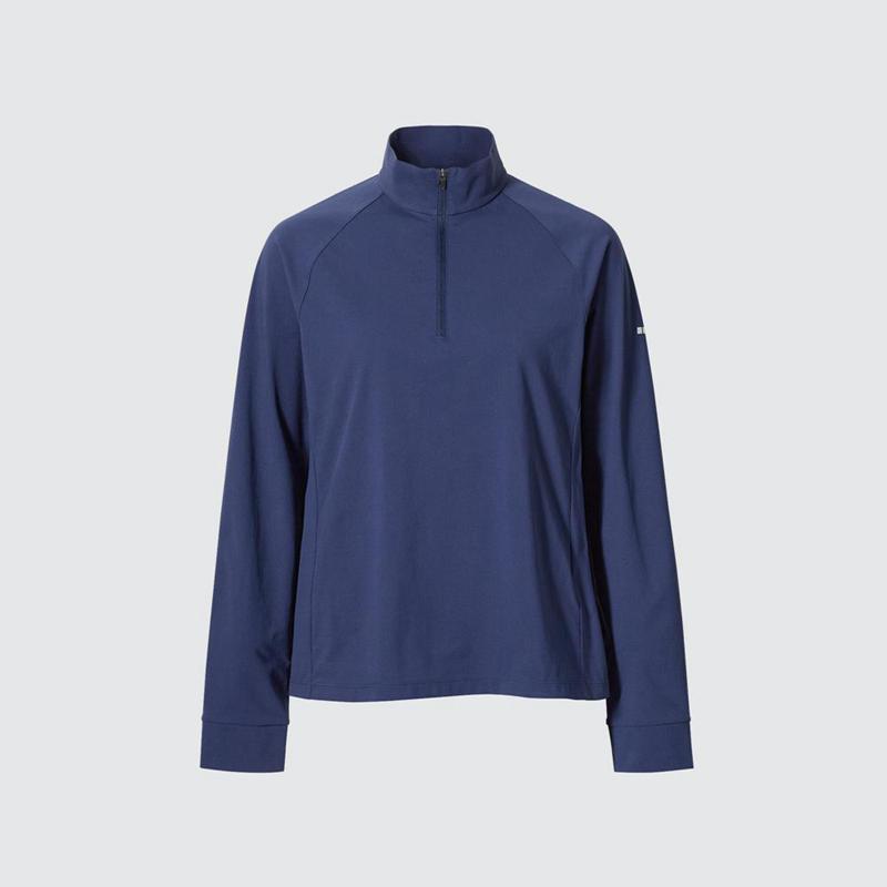 Uniqlo DRY-EX Half-Zip Women T-Shirts Blue  US |  YVKA-60728