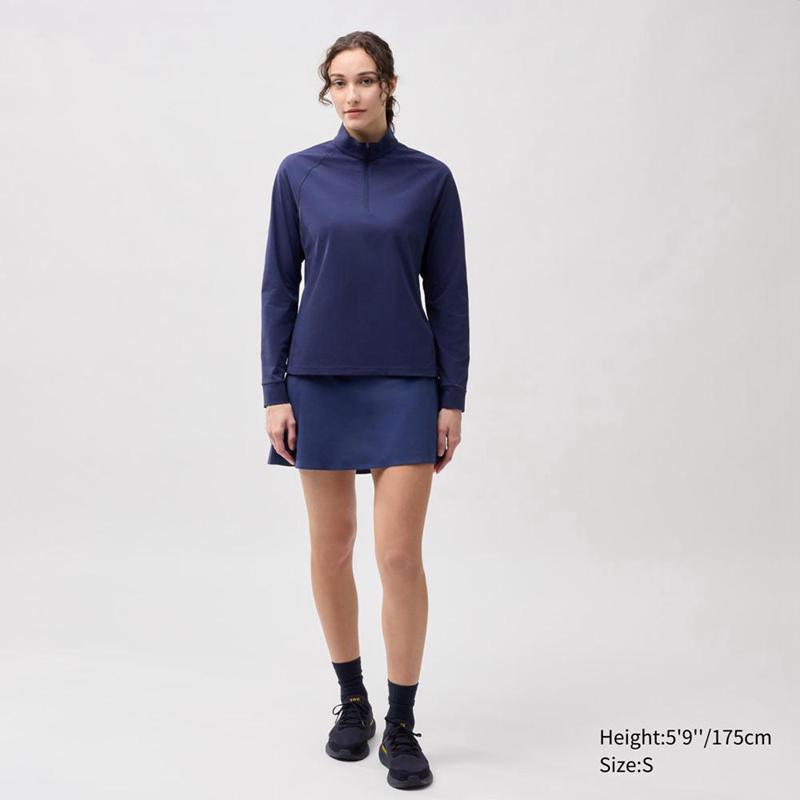 Uniqlo DRY-EX Half-Zip Women T-Shirts Blue  US |  YVKA-60728