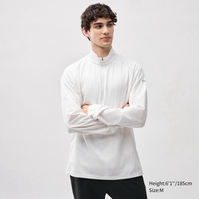 Uniqlo DRY-EX UV Protection Half-Zip (Long Sleeve) Men T-Shirt White  US |  OXNE-83926