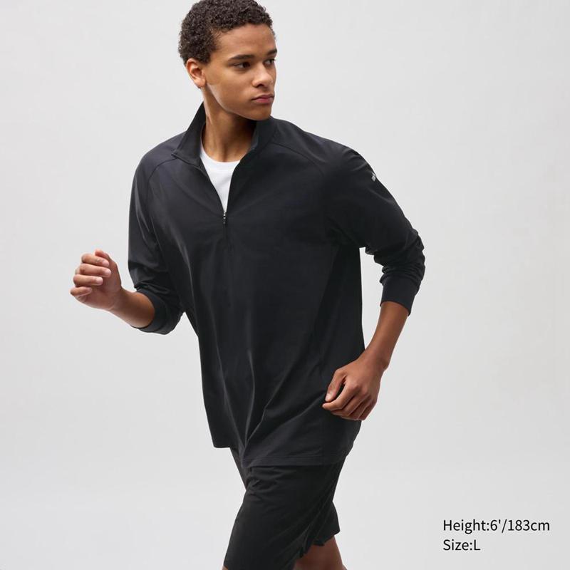 Uniqlo DRY-EX UV Protection Half-Zip (Long Sleeve) Men T-Shirt Black  US |  QGXM-15467