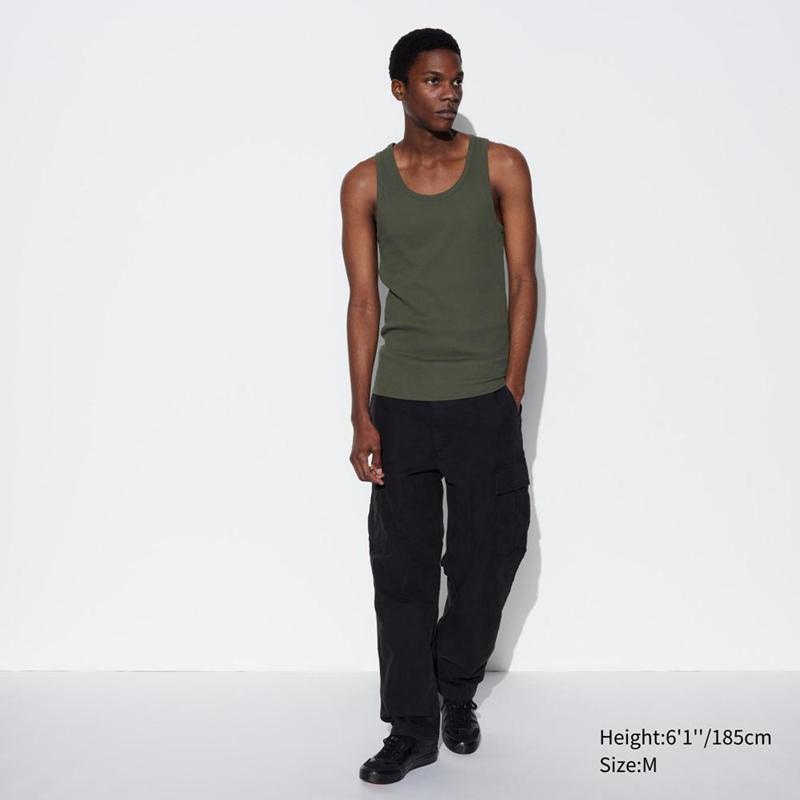 Uniqlo DRY Colour Ribbed Men Vest Top Dark Grey  US |  QTBG-97024