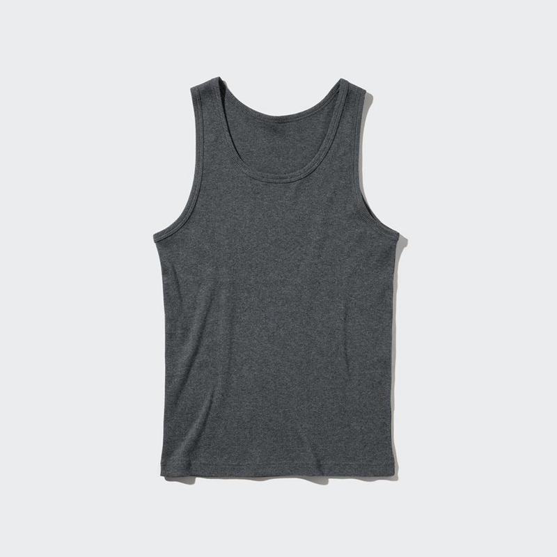 Uniqlo DRY Colour Ribbed Men Vest Top Dark Grey  US |  QTBG-97024