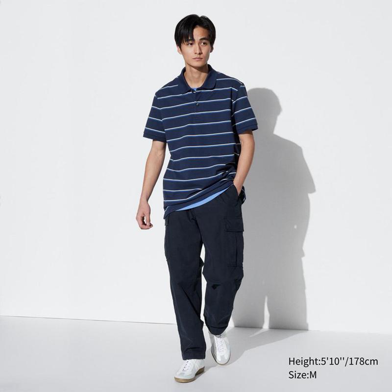 Uniqlo DRY Piqué (Stripe) Men T-Shirt Navy  US |  NELG-10274