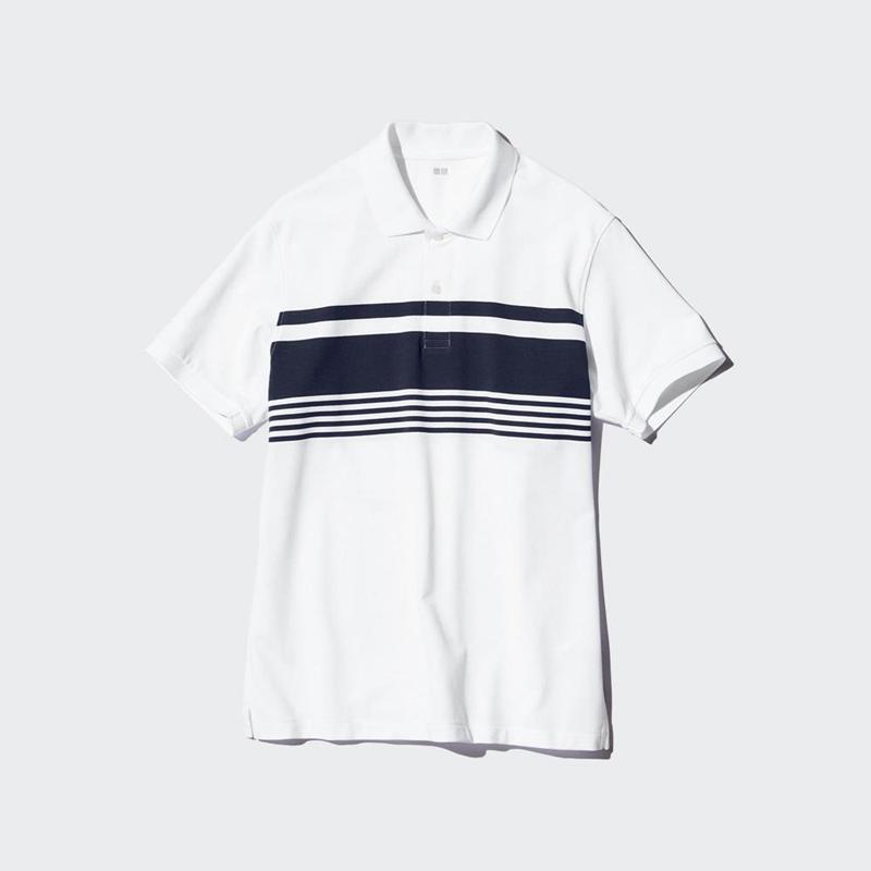 Uniqlo DRY Piqué (Stripe) Men T-Shirt Navy  US |  TGBR-94763