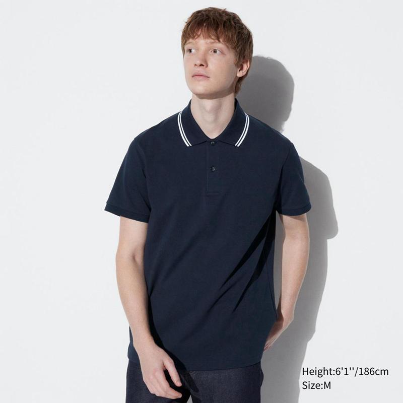 Uniqlo DRY Piqué (Tipping) Men T-Shirt Navy  US |  CHJN-96284