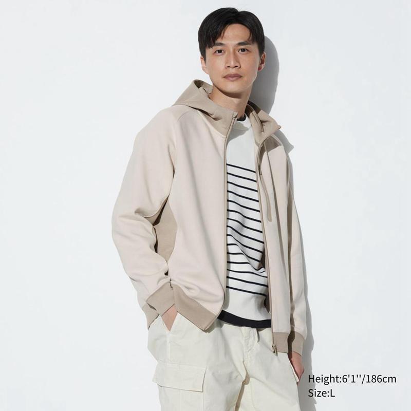 Uniqlo DRY Stretch Full-Zip Men Hoodie Natural  US |  TKYP-59612