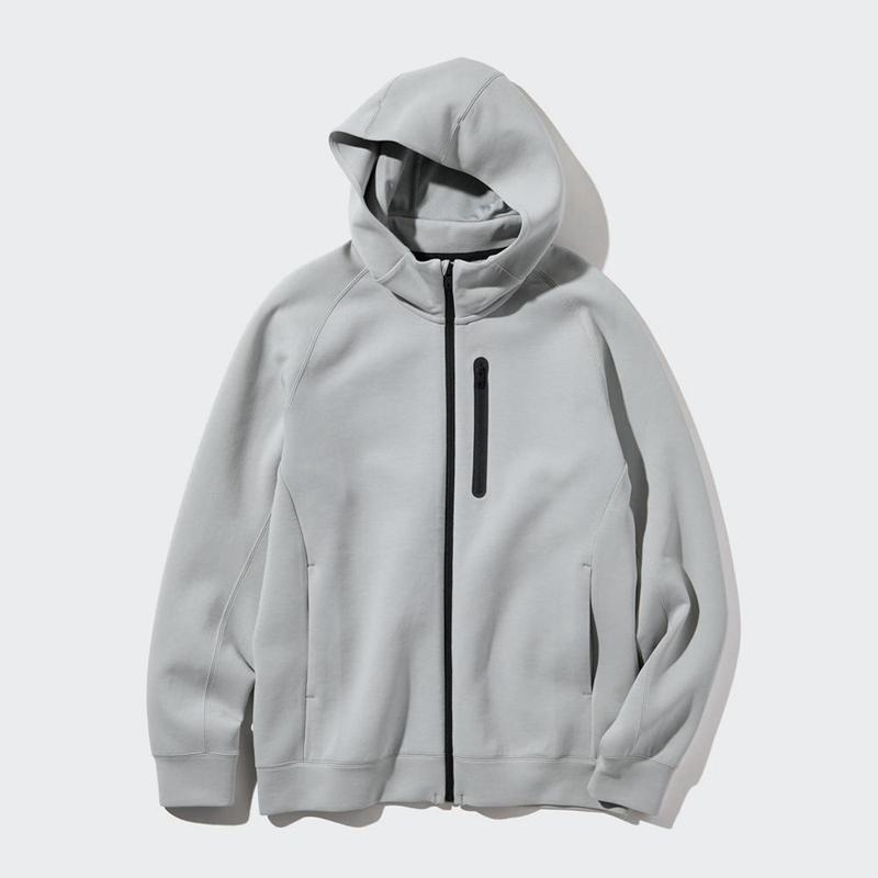 Uniqlo DRY Stretch Zipped Men Hoodie Light Grey  US |  CHAL-80132