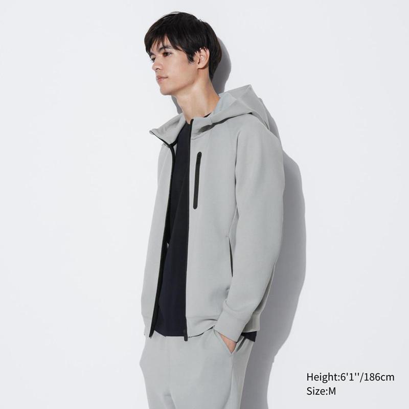 Uniqlo DRY Stretch Zipped Men Hoodie Light Grey  US |  CHAL-80132