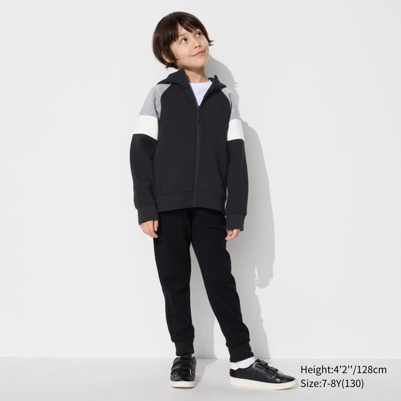 Uniqlo DRY Sweat Full-Zip (Colour Block) Kids' Hoodies Black  US |  IHMG-96832