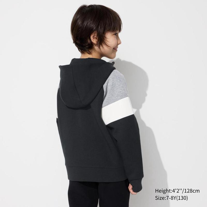 Uniqlo DRY Sweat Full-Zip (Colour Block) Kids' Hoodies Black  US |  IHMG-96832