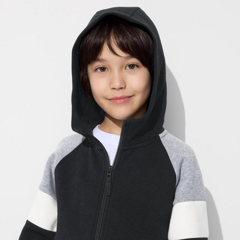 Uniqlo DRY Sweat Full-Zip (Colour Block) Kids' Hoodies Black  US |  IHMG-96832