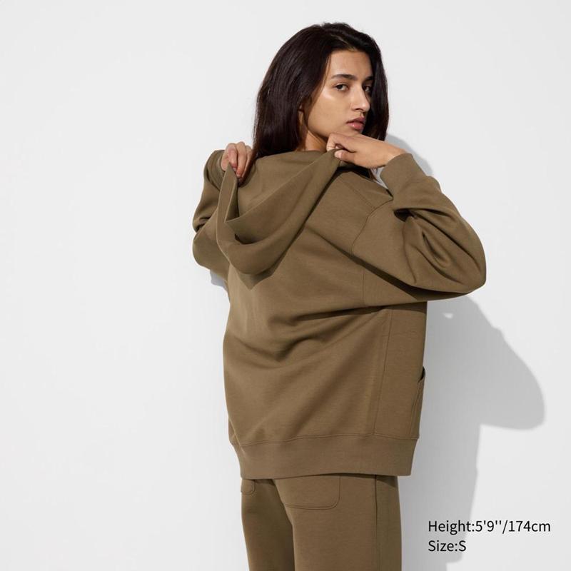 Uniqlo DRY Sweat Oversized Full-Zip Women Hoodies Olive  US |  VBSJ-02519