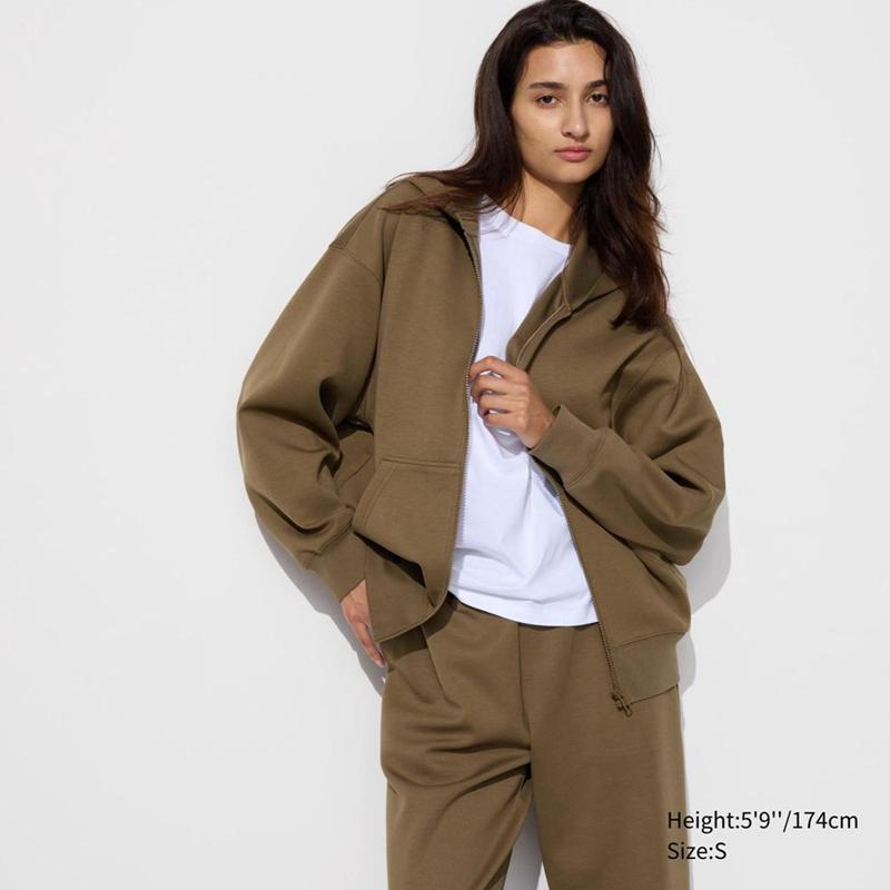 Uniqlo DRY Sweat Oversized Full-Zip Women Hoodies Olive  US |  VBSJ-02519