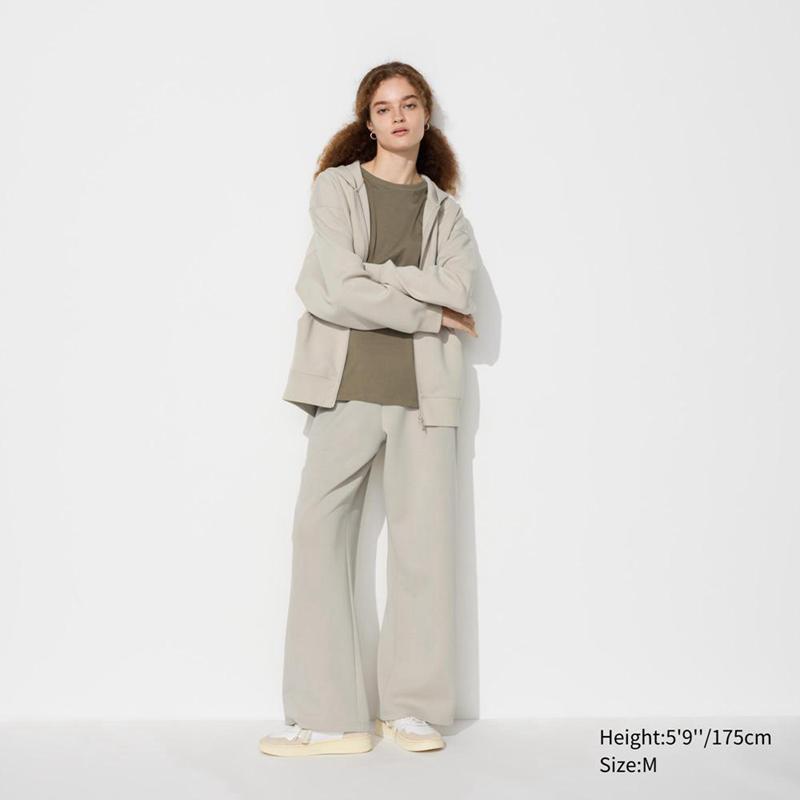 Uniqlo DRY Sweat Wide (Long) Women Trousers Natural  US |  GAJN-12846