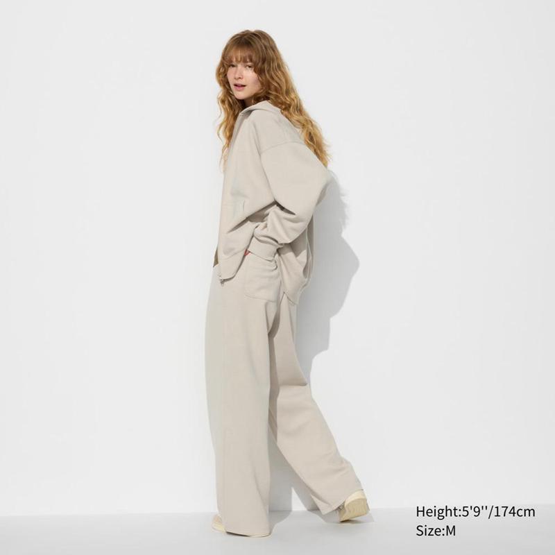 Uniqlo DRY Sweat Wide (Long) Women Trousers Natural  US |  GAJN-12846