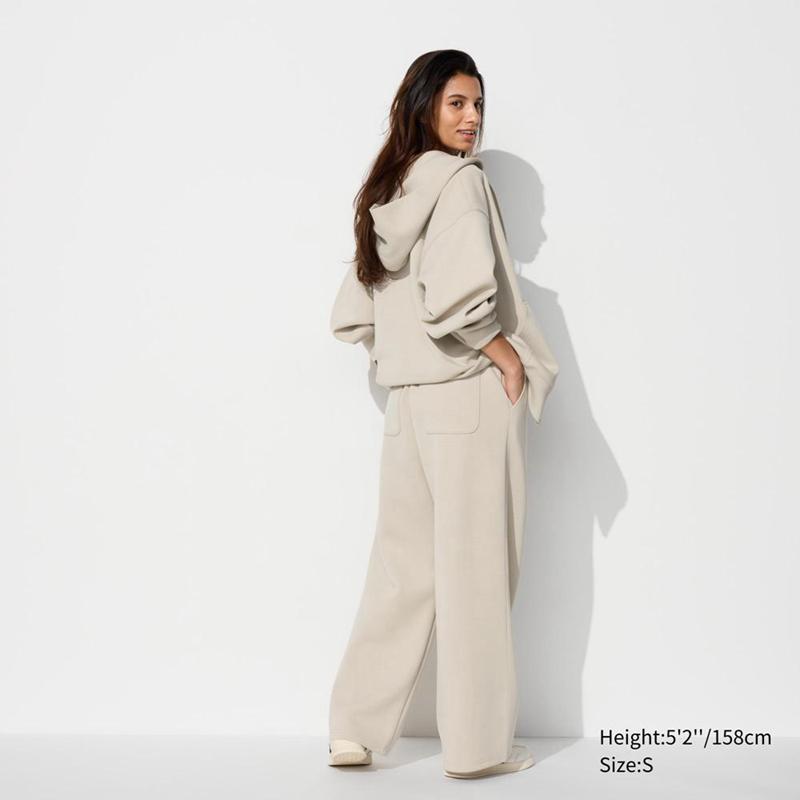 Uniqlo DRY Sweat Wide (Short) Women Trousers Natural  US |  PHLS-78603