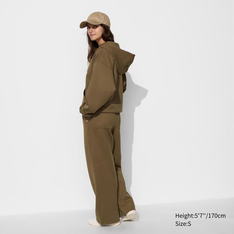 Uniqlo DRY Sweat Wide Women Trousers Olive  US |  OPVJ-87390