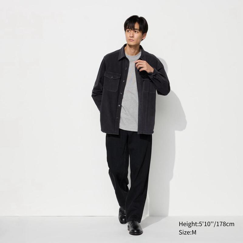 Uniqlo Denim Jersey Men Overshirts Black  US |  ZGEO-07928