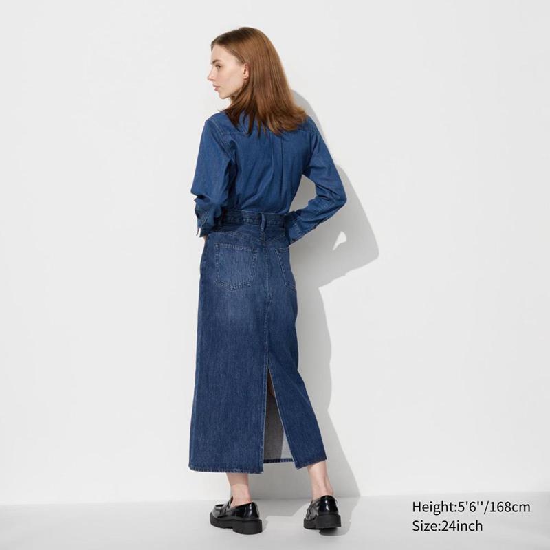 Uniqlo Denim Panel Long Women Skirts Blue  US |  UILY-45037