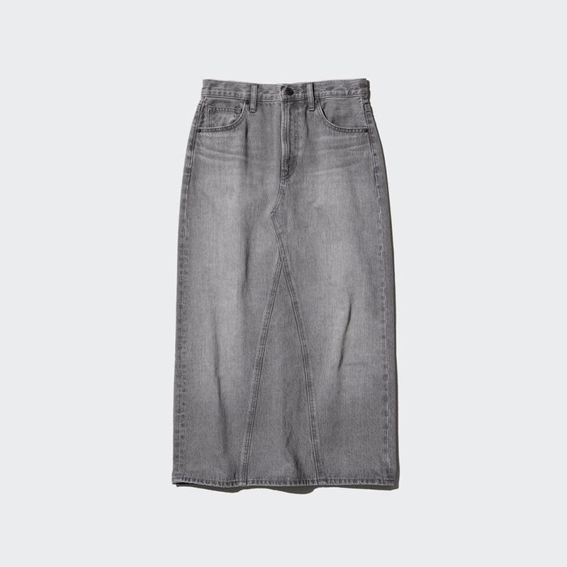 Uniqlo Denim Panel Long Women Skirts Grey  US |  CZWH-08125