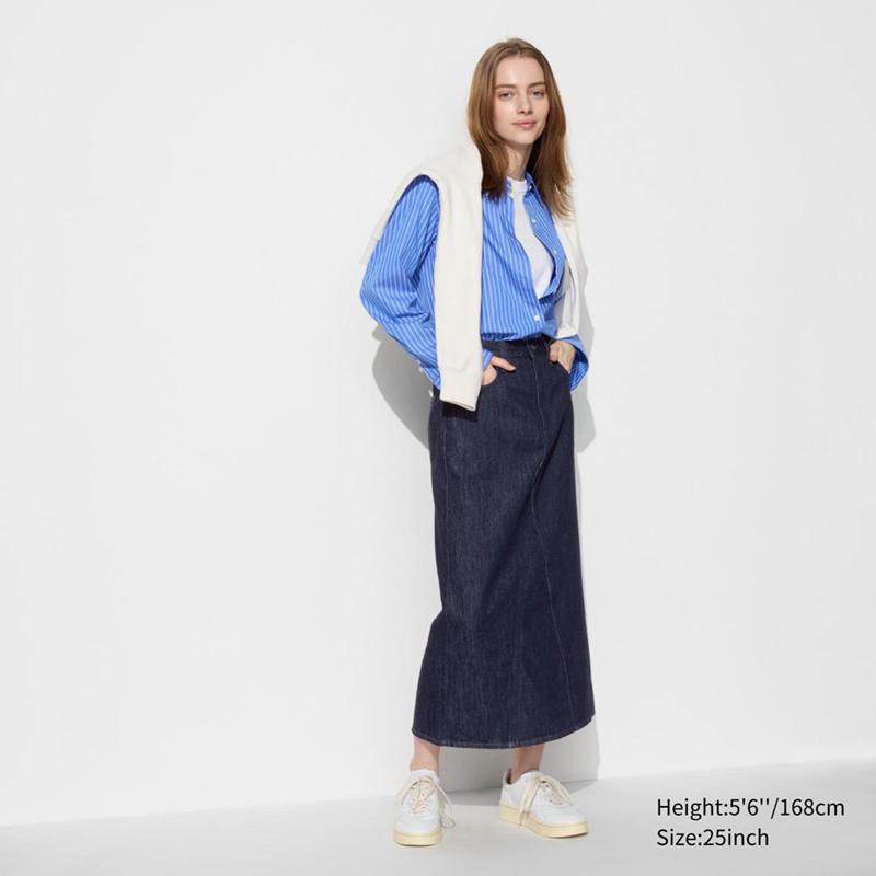 Uniqlo Denim Panel Long Women Skirts Navy  US |  EQFK-10257