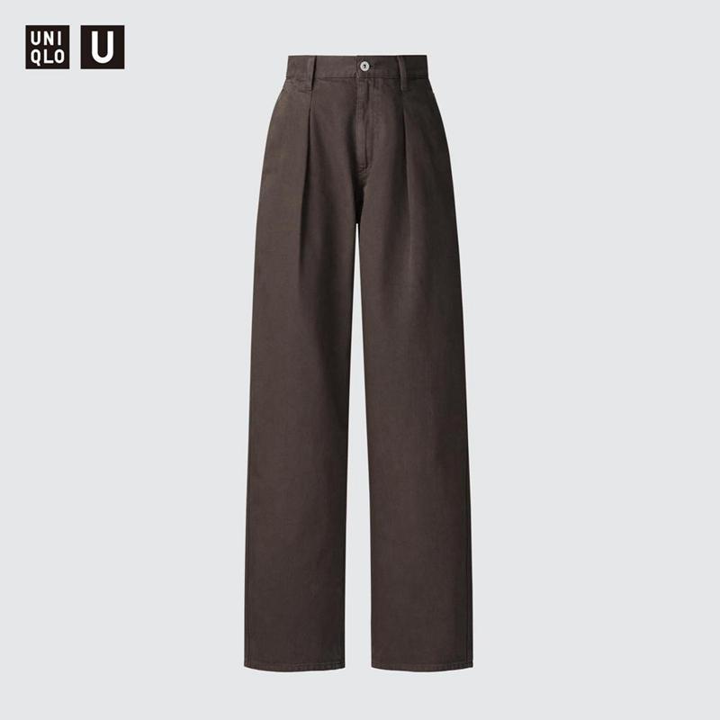 Uniqlo Denim Pleated (Long) Women Trousers Black  US |  TKLR-25478