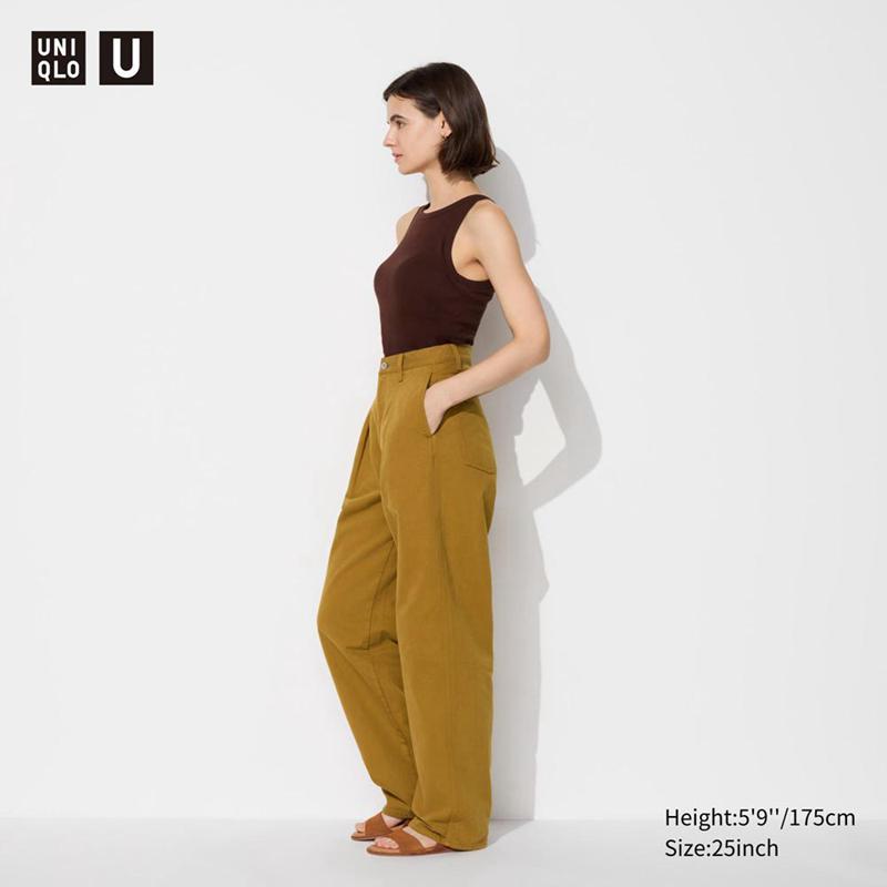 Uniqlo Denim Pleated (Long) Women Trousers Mustard  US |  GKBM-49310