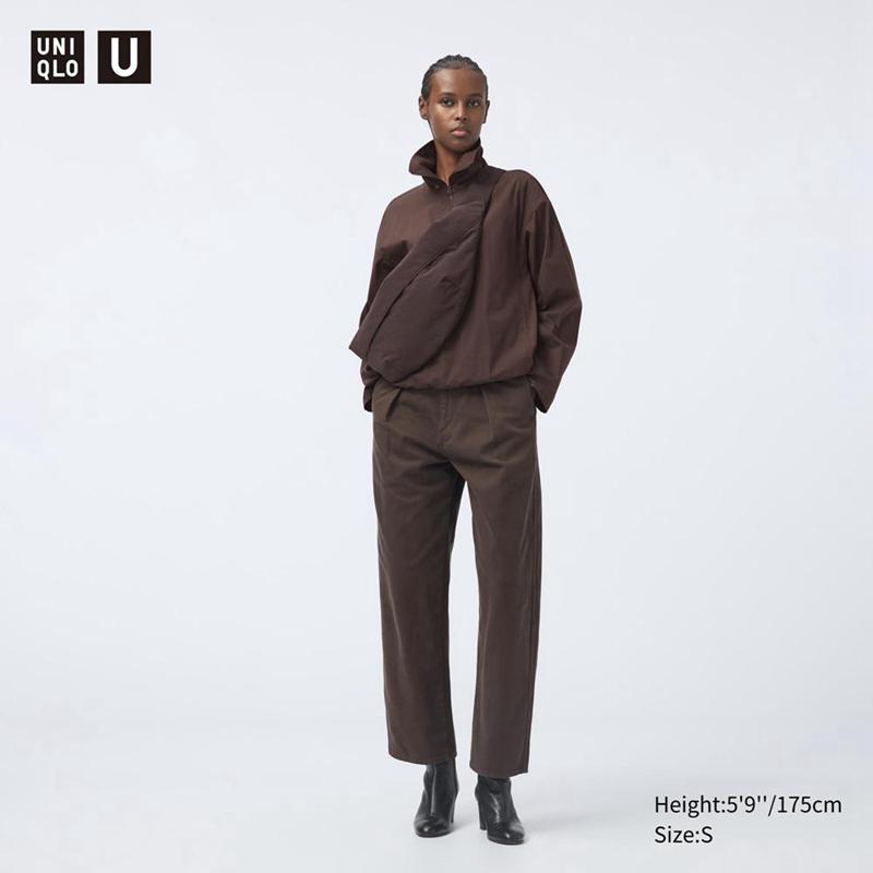 Uniqlo Denim Pleated (Short) Women Trousers Brown  US |  WSAJ-76953