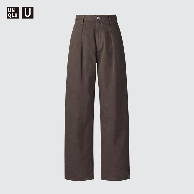 Uniqlo Denim Pleated Women Trousers Beige  US |  TBUE-75916