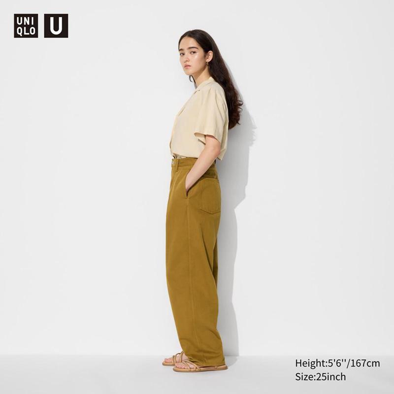 Uniqlo Denim Pleated Women Trousers Mustard  US |  ESZJ-82957