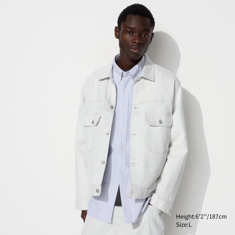 Uniqlo Denim Trucker Men Jackets Off White  US |  LYHP-27948