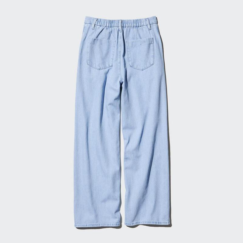 Uniqlo Drapey Denim Pleated Women Trousers Natural  US |  RBVE-95407